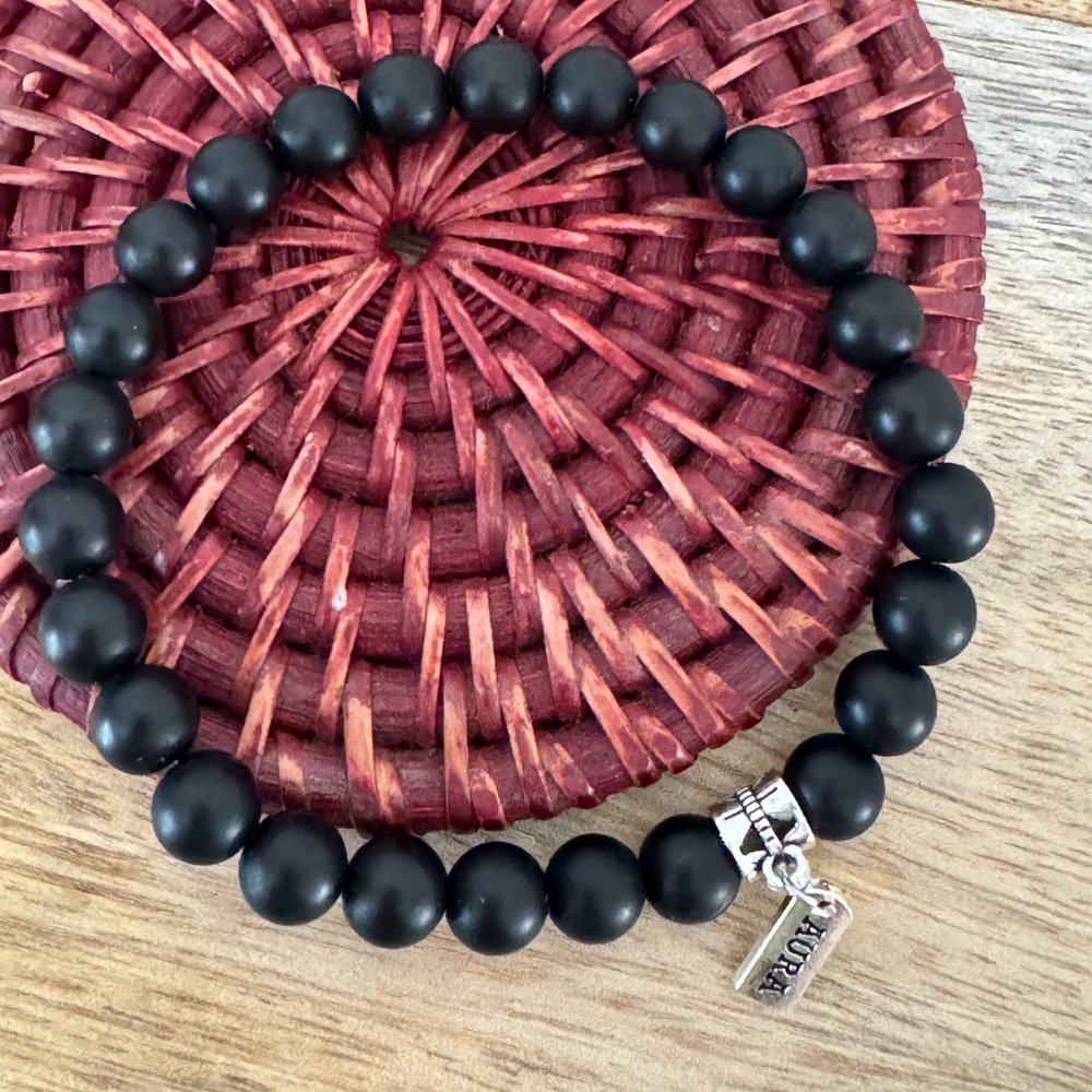 Aura Black Matte Stone Beaded Bracelet NWOT